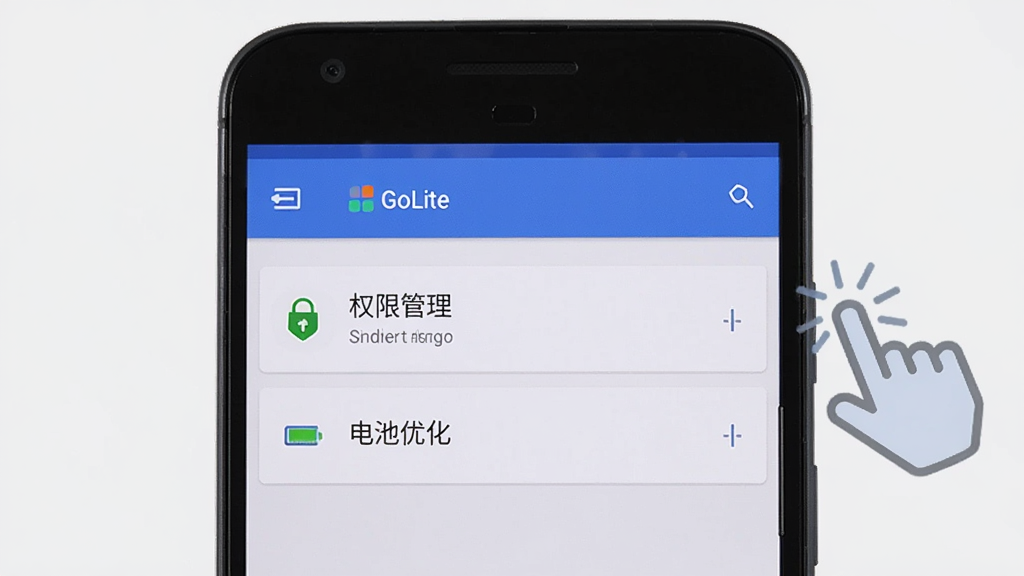 一部安卓手机屏幕显示GoLite应用的设置页面,页面上有