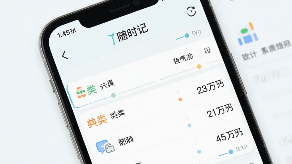 一张手机屏幕展示随时记软件主界面的预览图,画面中央是干净的记账列表,上方有「随时记」文字标识,整体采用浅色系配色,布局简洁,风格为现代扁平化UI设计,细节包含分类图标和金额数字,画质清晰,干净,无多余元素