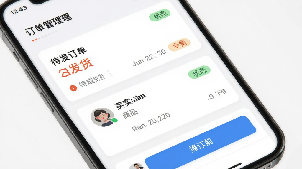 ���궩���������棬�ֻ���Ļչʾ�����б���״̬��ǩ�������а���������������Ƭ�����ͷ����Ʒ��Ϣ�������ť������Ϊǳɫ�����Ϊ�ִ��ƶ���UI������Ϊ����ʽ��ϸ�ڰ���״̬��ɫ������ʱ����������������ɾ����޶���Ԫ��