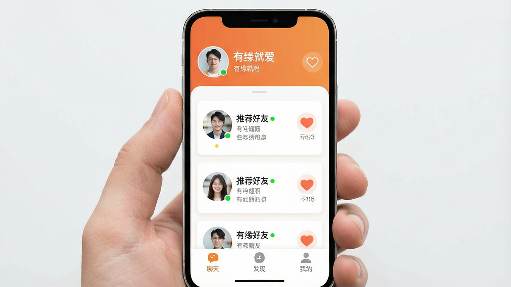 一张手机屏幕展示交友软件界面的图片,画面中央是