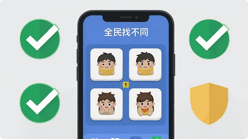 一幅表现手机游戏界面清爽无广告的插画,画面中手机屏幕显示