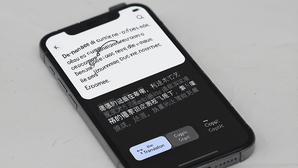 德语助手AI翻译功能展示,手机屏幕显示一段德语文章的翻译结果,上方是原文,下方是中文译文,界面有翻译按钮和复制选项,整体风格现代,背景为浅灰色,画质细腻,无冗余元素