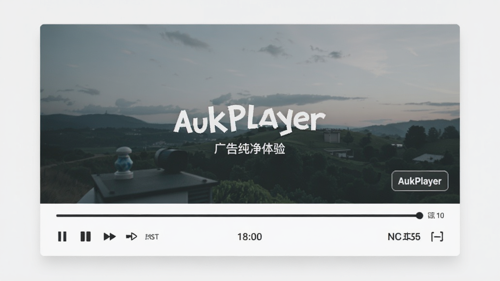 AukPlayer无广告纯净体验展示,主体为播放器播放界面,布局简洁,排版干净,风格极简素雅,细节包含播放进度条、时间显示、无广告标识,画质清晰,干净,无多余元素