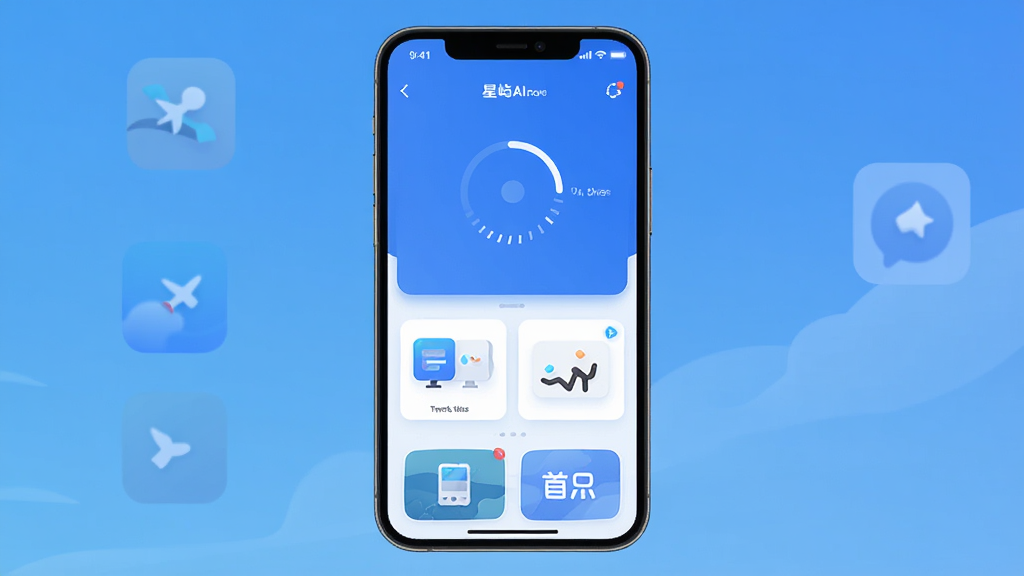 星屿AI应用启动与运行状态示意图,主体为手机屏幕显示加载进度与功能首页,布局为居中展示,排版简洁,风格为扁平化设计,细节包含软件图标、加载动画、功能卡片,画质高清,干净,无多余元素