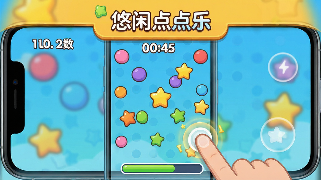 手机屏幕中央展示一款色彩明快的休闲小游戏界面,标题文字写