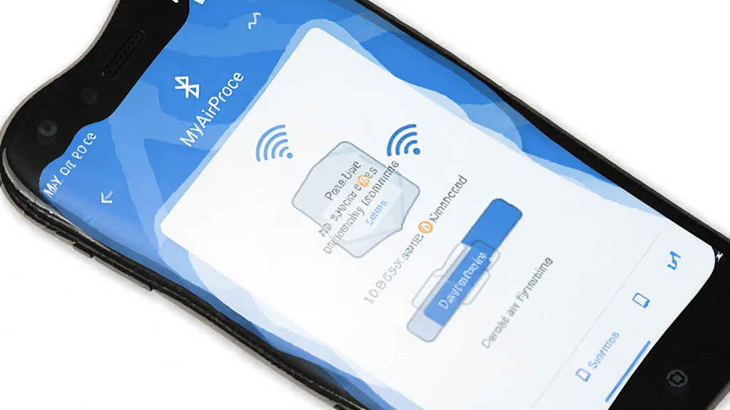 MyAirProce应用在手机上的操作界面截图,主体为手机屏幕显示设备绑定引导页,布局为居中展示,风格为扁平化设计,细节包括蓝牙和Wi-Fi图标,画质清晰,干净,无多余元素