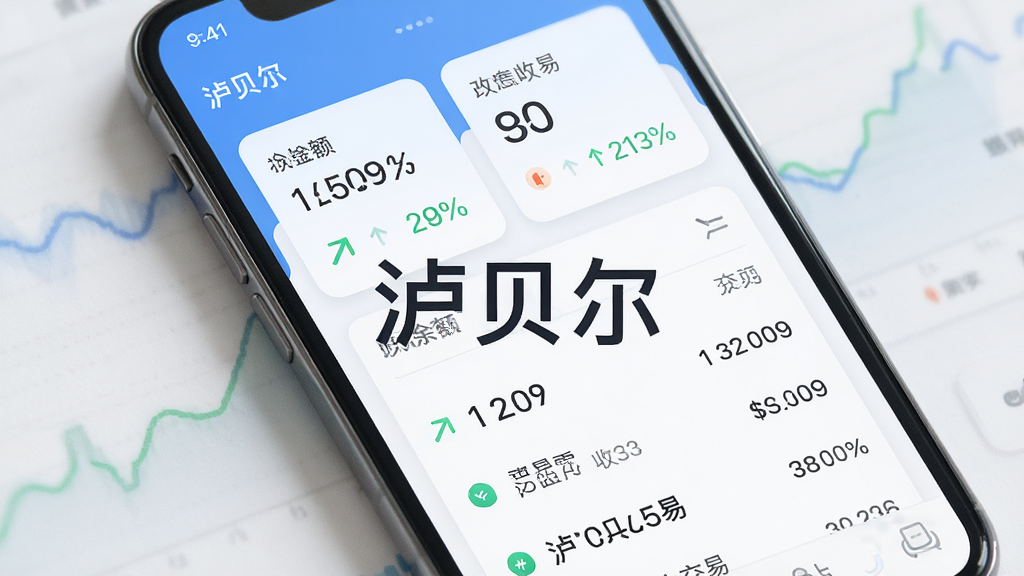 主体是一个手机屏幕展示泸贝尔账户总览界面,布局为卡片式信息排列,排版简洁有序,风格为清新金融风,细节包括余额数字、收支箭头图标和交易列表,画质高清干净,无多余元素,图片中打文字“泸贝尔”