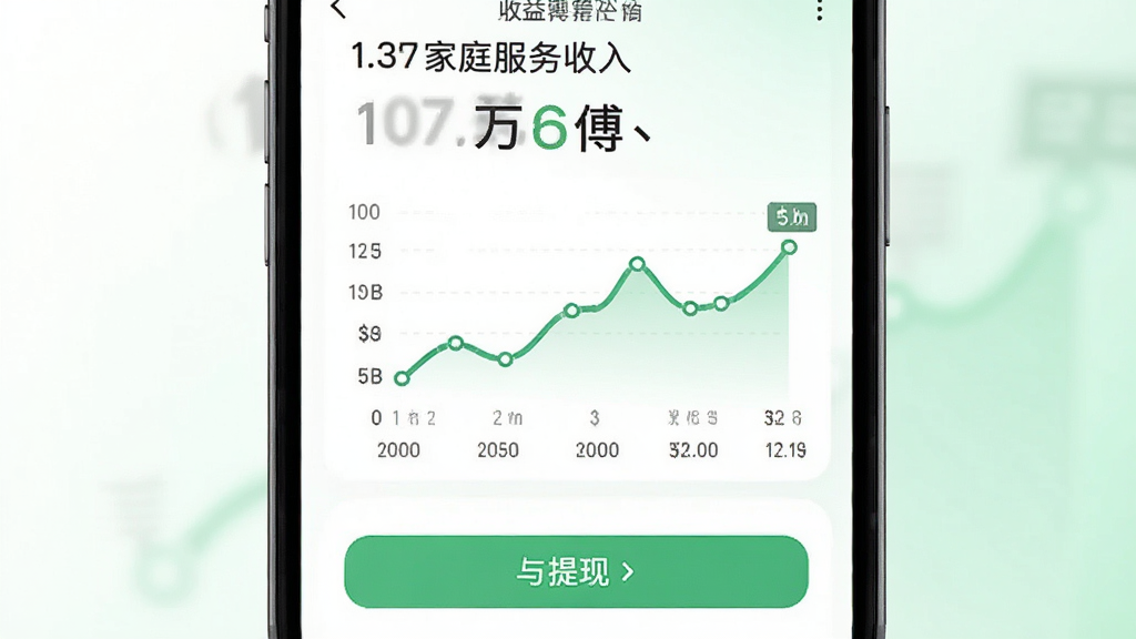万师傅师傅版家庭服务收入结算界面,手机屏幕展示收益折线图与提现按钮,数字清晰醒目,背景为白色与浅绿色渐变,风格商务简洁,细节包含账单列表与到账时间,画质高清无多余装饰