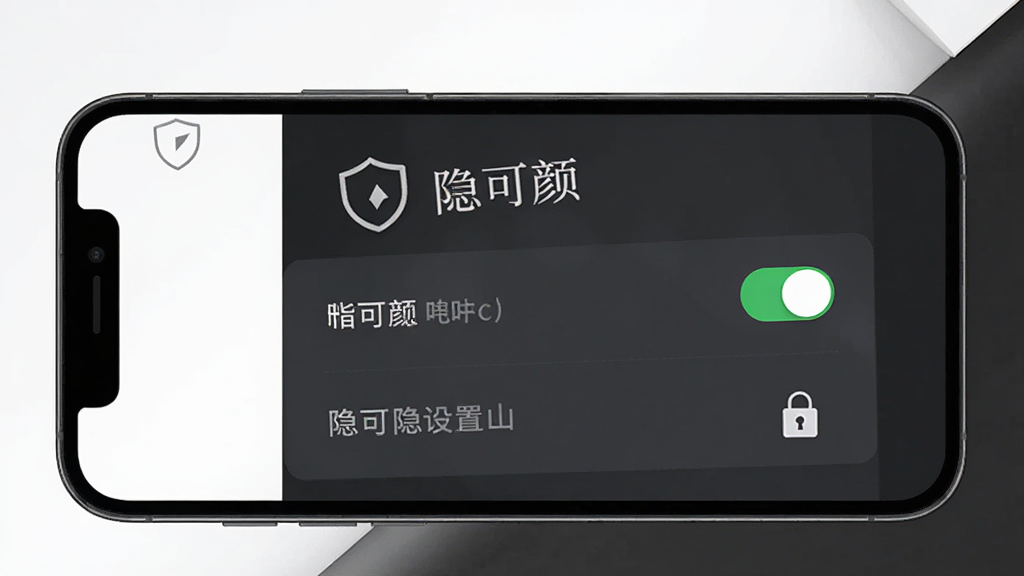 手机屏幕展示“皙可颜”隐私设置页面,开关按钮与说明文字排列整齐,画面采用简约商务风格,主体居中,背景为深灰与白色对比,细节包括盾牌图标与锁形标识,画质清晰干净,无多余元素