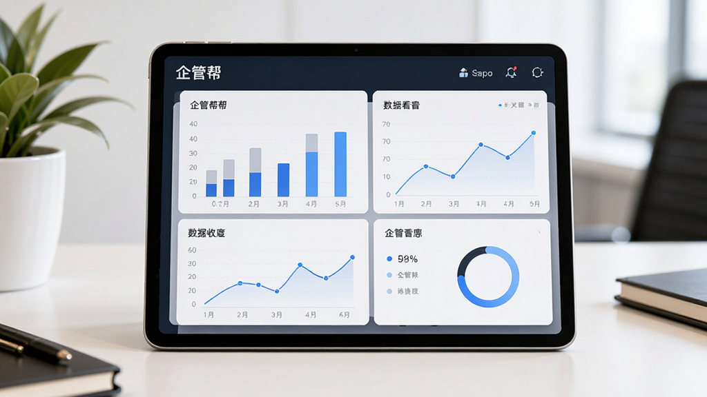 ����ͼ��ƽ���豸��Ļ����ʾ��ܰ�APP�����ݿ�����棬������״ͼ������ͼ�ͻ��ν���ͼ����Ļ�Ϸ��С���ܰ�������豸�����ڼ�Լ�İ�ɫ�칫���ϣ���Χ����ֲ�ͱʼǱ����ִ������񣬹�����������ͼƽ�⣬���廭�ʣ��޶���Ԫ��