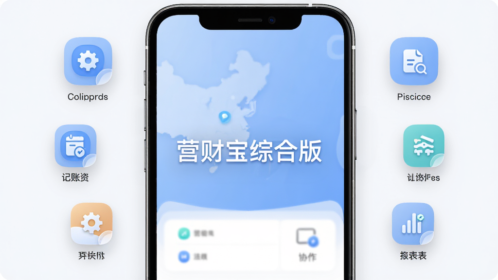 营财宝综合版软件主界面展示,手机屏幕中央显示软件名称