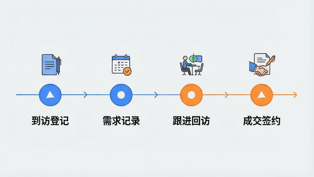 一张展示客户全周期管理流程的AI生图,画面主体为一条从左到右的时间轴,节点依次标注