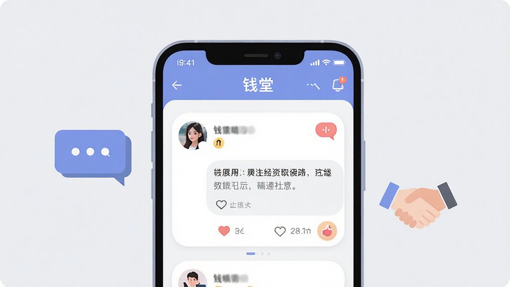 一张展示移动端社区交流界面的图片,手机屏幕显示