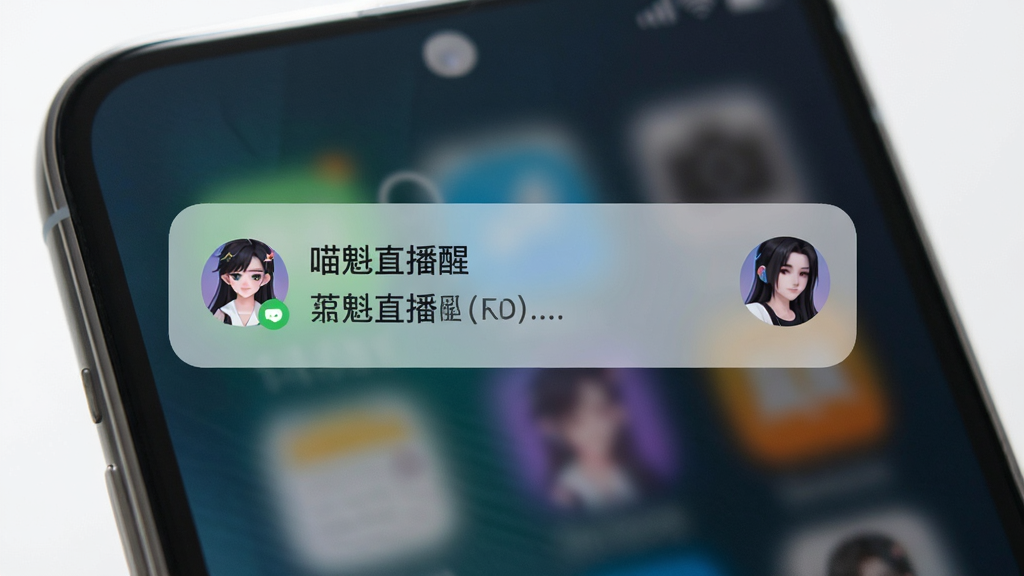 画面主体是手机通知栏弹出直播开播提醒,通知内容显示某主播正在直播,布局为手机锁屏界面居中展示,风格为简洁现代UI风格,细节包括通知图标和主播头像小图,画质为高清干净无多余元素,图片中文字标注“喵魁直播”。
