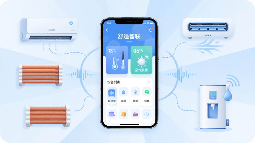 画面中央是一部智能手机,屏幕显示