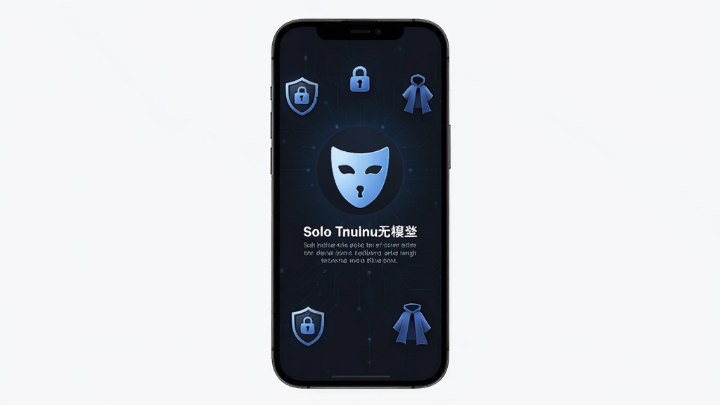 主体为Solo浏览器无痕模式界面,布局为手机屏幕中央显示面具图标与隐私保护文案,排版为深色背景配合锁形图标,风格为安全科技感,细节包含盾牌、锁、隐身斗篷元素,画质为高清、干净、无多余元素