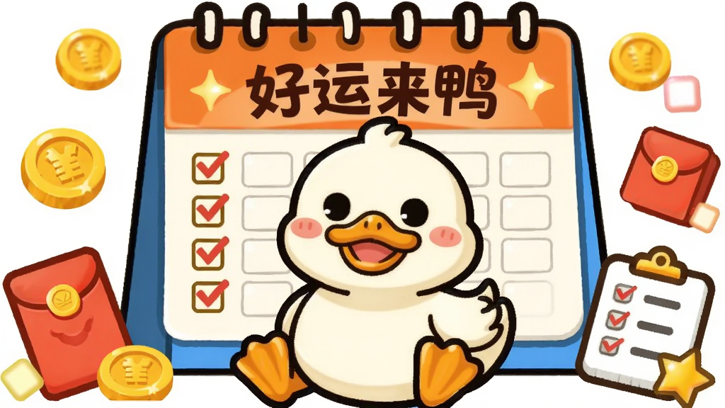 卡通鸭子坐在日历前,日历上标注了