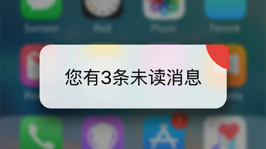 手机屏幕上方弹出回应应用的提醒悬浮窗,显示“您有3条未读消息”,背景为模糊的桌面壁纸,布局突出悬浮窗,风格写实,细节包括红色角标和轻微阴影,画质清晰,干净无多余元素