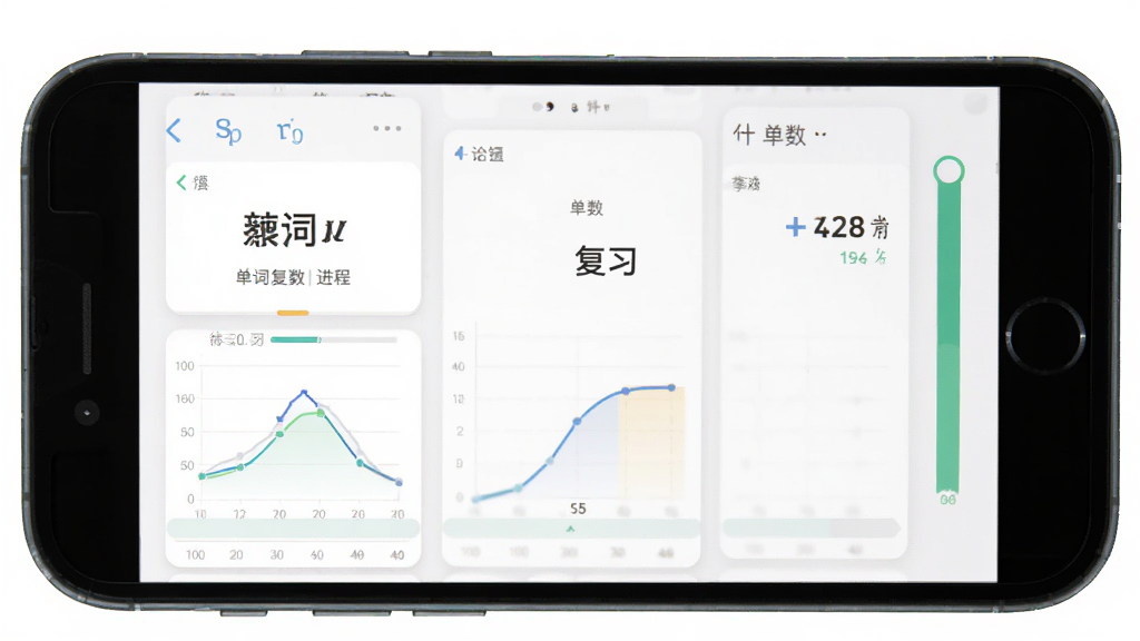 艾宾浩斯背单词软件主界面展示,主体为手机屏幕,屏幕中显示着清晰的单词卡片和复习进度条,布局简洁,排版整齐,风格为现代简约扁平化设计,细节包含记忆曲线图表和待复习单词数量,画质高清,界面干净,无多余元素