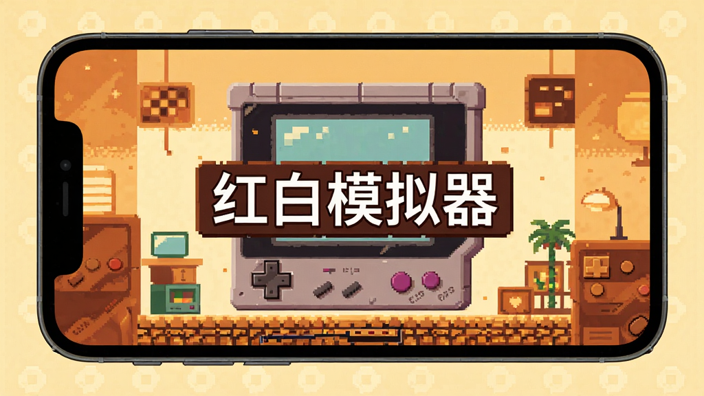 一张展示复古掌机游戏画面的手机界面图,手机屏幕中显示经典像素风格游戏,画面中央有