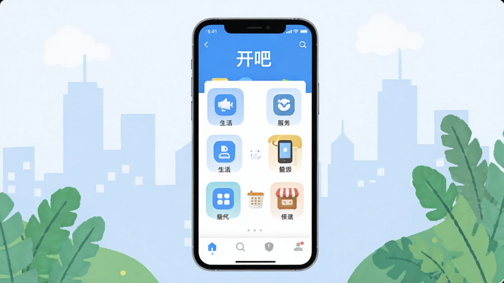 画面中央放置一部智能手机,屏幕显示