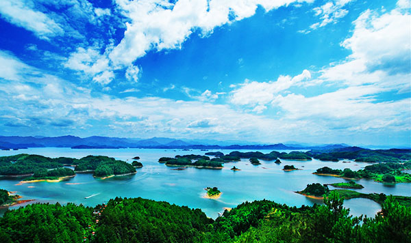 千岛湖中心湖区梅峰岛观景台全景实拍
