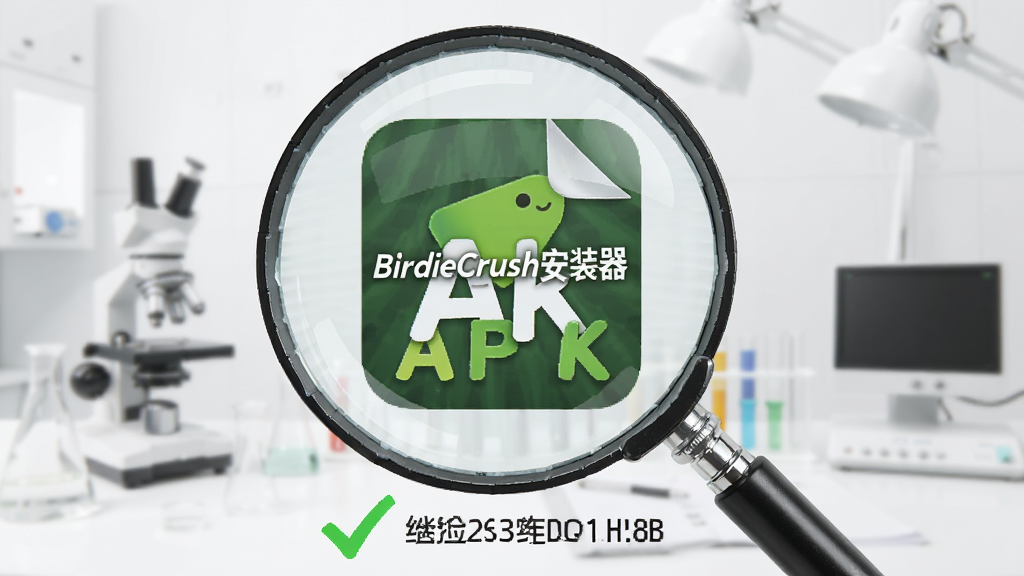 画面展示一个放大镜正在检查一个APK文件图标,文件图标上带有