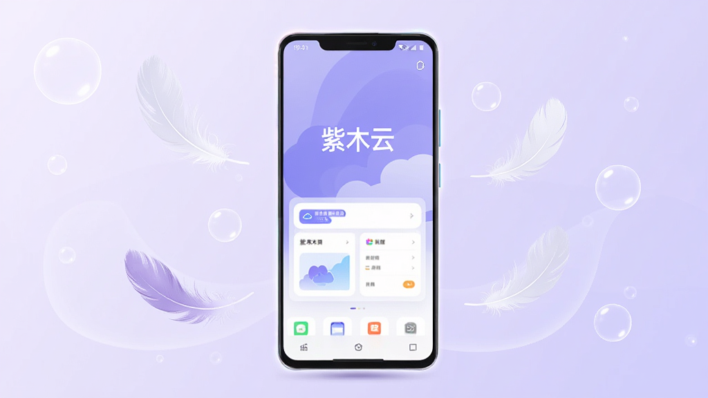 紫木云轻量运行概念图,画面主体是一部安卓手机,手机屏幕上显示