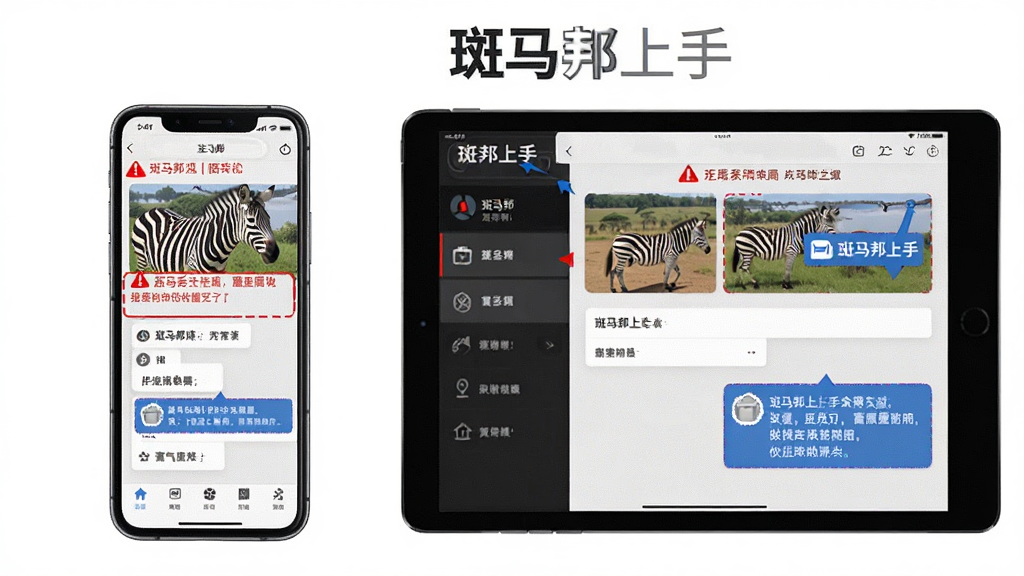 主体为斑马邦移动端操作界面截图组合,布局采用左右对比展示手机竖屏与平板横屏界面,排版清晰直观,风格为教程图解风,细节包含红色警示标注与蓝色技巧提示框,画质高清干净无多余元素,图片中文字标注“斑马邦上手”