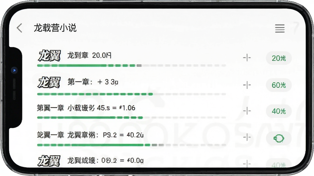 展示龙翼小说离线缓存功能的界面截图,手机屏幕中显示下载管理列表,包含多个章节的下载进度条和已完成状态,界面简洁,背景为白色,风格清爽,细节清晰,画质干净,无多余元素