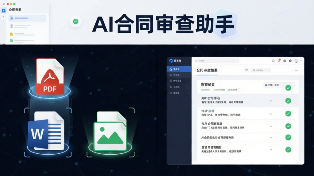 AI合同审查助手多格式文档支持功能展示图,画面主体为软件名称