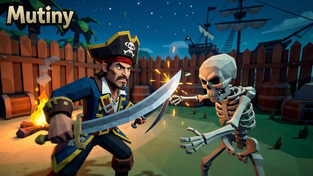 һ��Mutiny��Ϸս�������廭��������һλ������ɫ�ֳ��䵶�����õ��˽�ս��������ҹ���Ļĵ�Ӫ�أ�������������ľ��Χǽ��Զ���з�������������������У�������ײ�л�Ч�����Ͷ���η��ɫ�ʶԱ�ǿ�ң����������ɾ��������д���