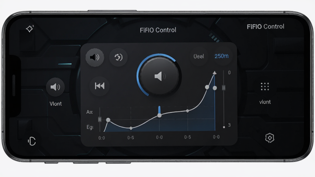 һ�������ֻ���Ļ��ʾ FiiO Control Ӧ�ý��棬���������Ƿɰ��������Ŀ�����壬����������ť�;��������ߣ������Ǽ�Լ����ɫ�Ƽ���񣬲���Ϊ�ֻ����з��ã��Ű�����������ִ����룬ϸ�ڰ��������ϵİ�ťͼ��Ͳ������֣����ʸ��壬�ɾ����޶���Ԫ��