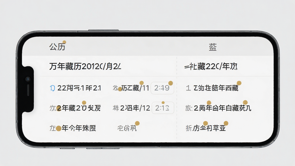 一张展示万年藏历App三历对照功能的手机界面图,画面中清晰呈现公历日期、农历日期与藏历日期并列显示,特殊殊胜日以金色小圆点标注,界面背景为淡雅浅灰色,排版整齐有序,风格简约现代,画质清晰干净,无多余元素