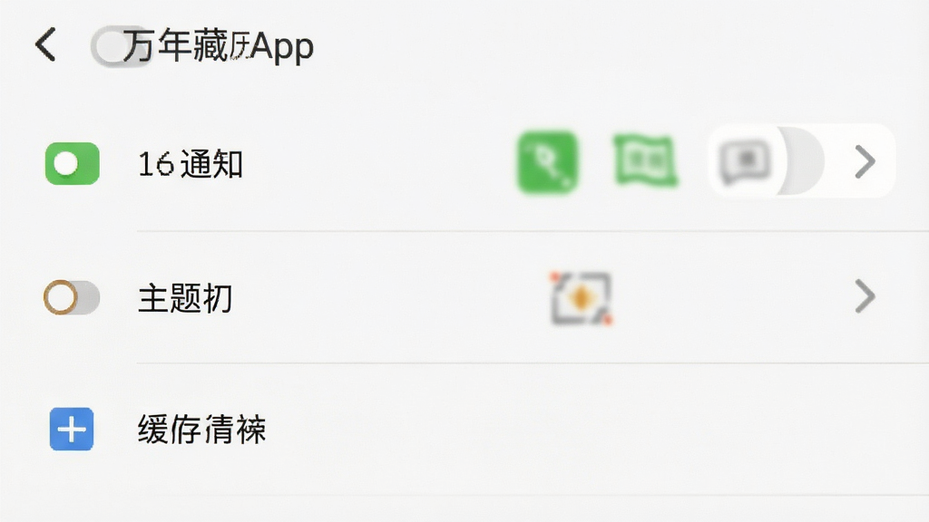 一张展示万年藏历App设置页面的手机截图,画面中可见通知开关、主题切换、缓存清理等选项排列整齐,背景为纯白色,界面风格清爽,图标简洁,画质清晰干净,无多余元素