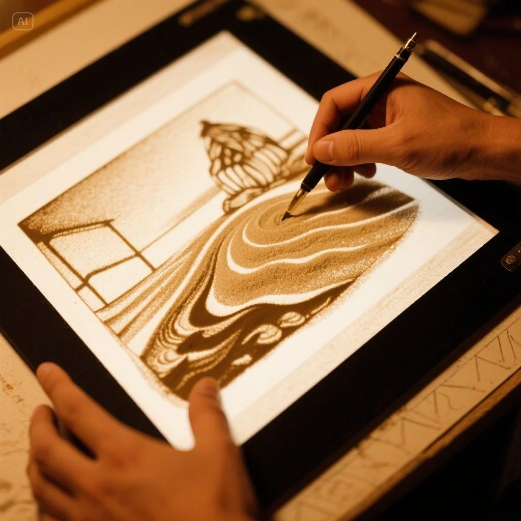 我爱沙画 沙画基础手法撒沙铺沙勾线教学实拍图