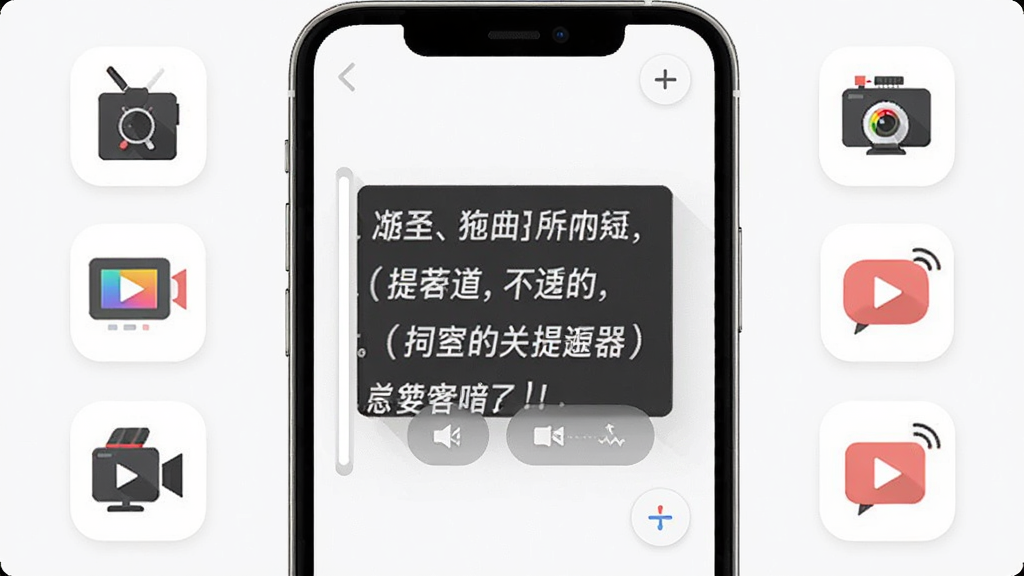词助手提词器软件主界面展示,手机屏幕中央显示清晰的提词文本,周围环绕提词器、视频拍摄、直播等图标元素,整体布局简洁现代,采用扁平化设计风格,细节包括滚动条、字体调节按钮,画质高清,干净无多余元素