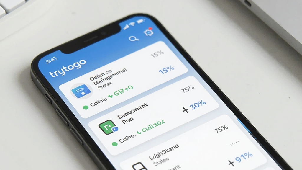 一张展示 trytogo 设备管理列表的图片,手机屏幕上有多个设备卡片,显示在线状态和亮度百分比,背景是简洁的浅色桌面,风格清爽,细节清晰,画质干净