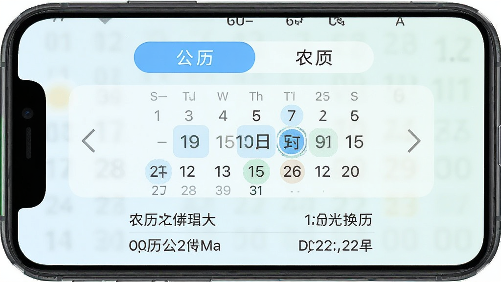 纪念日DaysMa公历农历切换界面展示,手机屏幕中显示日期选择器,上方有公历与农历切换按钮,下方展示农历日期对应公历日期的换算结果,界面风格清新浅色,布局为上下结构,细节包含日历网格、月份切换箭头、选中高亮标记,画质高清,干净无多余元素