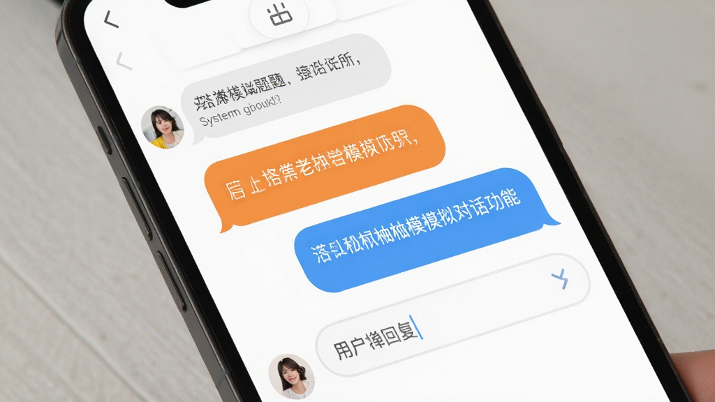 一张展示搭讪柚见模拟对话功能的界面图,主体为手机屏幕内显示聊天式对话界面,布局包含左侧系统提问和右侧用户回复输入框,排版简洁,风格为柔和圆角设计,细节上对话气泡颜色分明,画质高清,干净,无多余元素