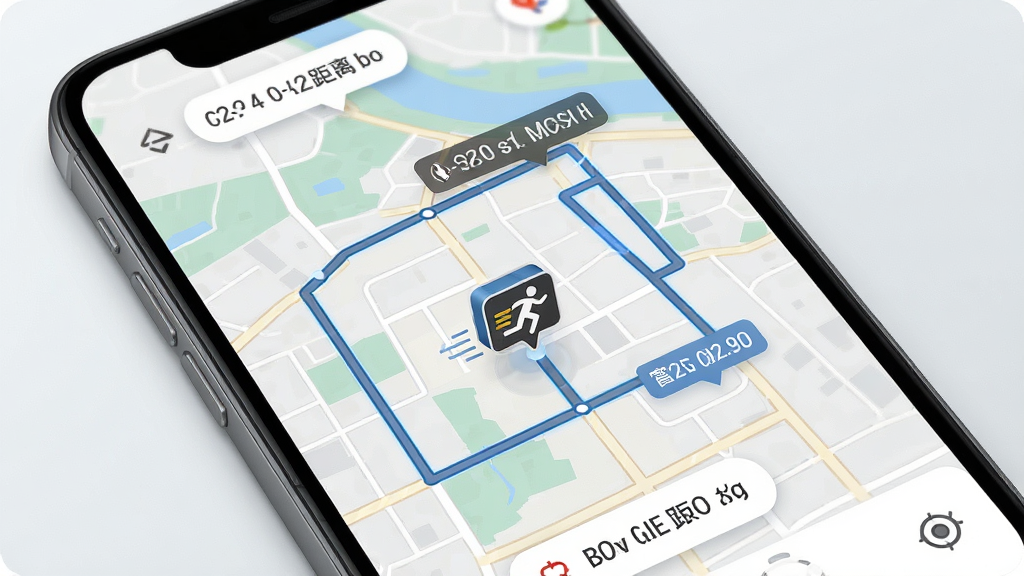 一张表现全民跑腿实时位置追踪功能的AI生图,画面主体为手机屏幕显示地图轨迹和移动中的跑腿图标,布局以地图为中心,排版直观,风格现代写实插画,细节包括路线线条、时间戳、距离提示,画质高清,干净无多余元素