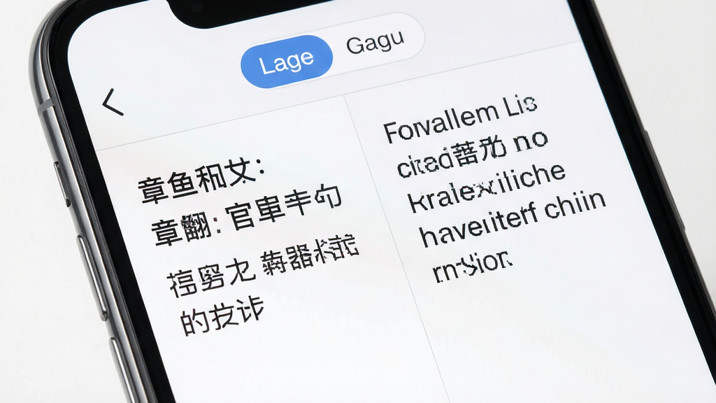 章鱼翻译官多语种翻译功能展示,主体是手机屏幕特写,屏幕中显示中英文对照的翻译结果页面,左侧为中文原文,右侧为英文译文,布局为左右分栏对照,排版整齐清晰,风格为简约商务风,细节包括清晰的字号层级、浅灰色分割线、顶部语言切换按钮,画质高清干净,无多余装饰元素。