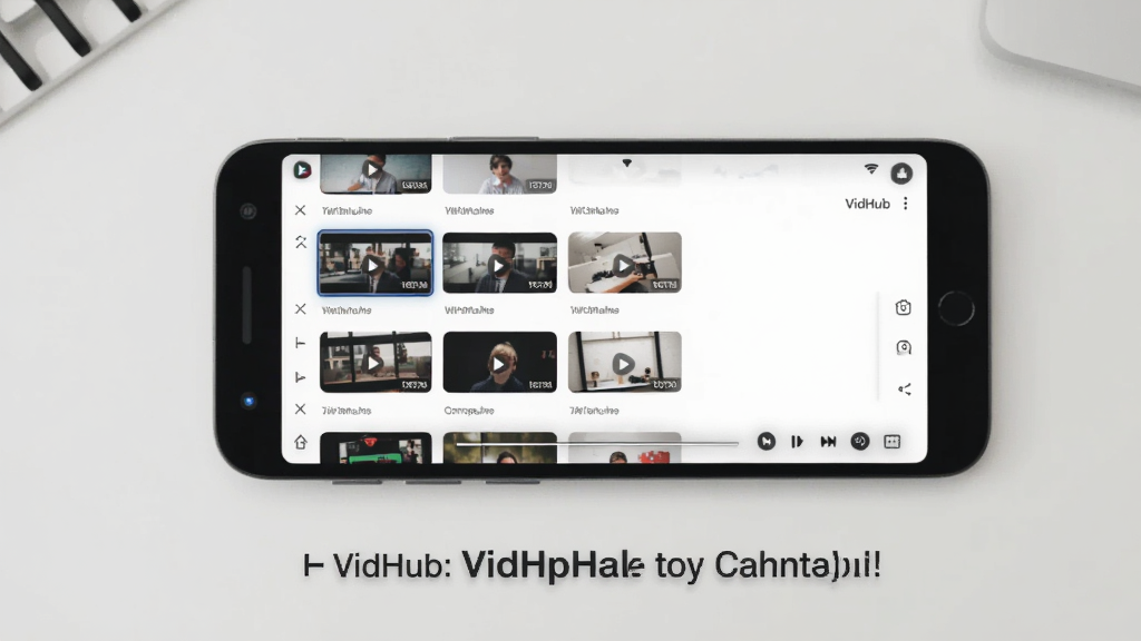 һ��չʾVidHub�ڰ�׿�ֻ������н����Ԥ��ͼ���������ֻ���Ļ��ʾ��Ƶ�����б����·��в�����ʾ���֣�����Ϊ����ǳɫ���棬�������ֱ�ۣ����ʸɾ����޶���Ԫ��