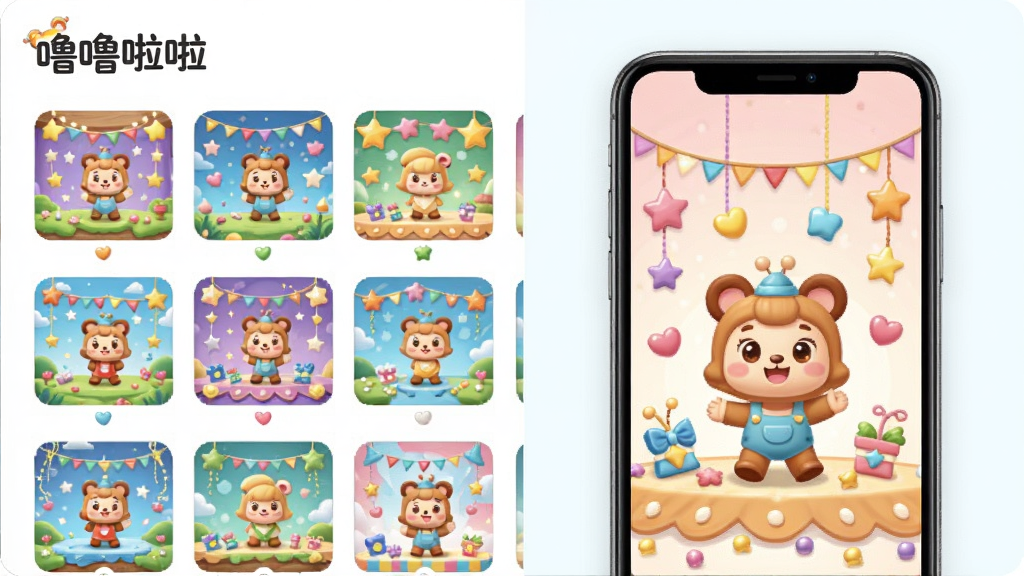 ����չʾ������������Ӧ�õ�����װ����棬���Ϊ����ɫ�����޵���������ͼ���Ҳ�Ϊ�ֻ���ĻԤ��Ч������Ļ����ʾ��ͨ��ɫ��װ��Ԫ�أ����岼�����������������죬����ϸ�壬�ɾ��޶���Ԫ��