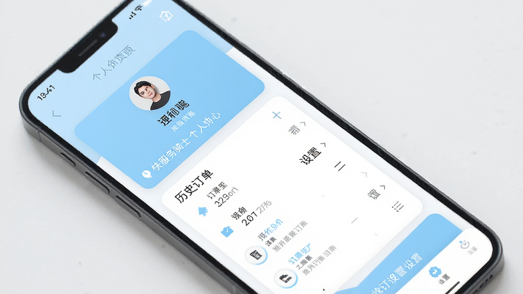 快服务骑士个人中心页面预览图,画面展示手机屏幕内个人资料卡片、历史订单列表与设置选项,布局整齐,风格清新简约,主色调为浅蓝与白色,细节包括头像、昵称、订单数量统计等,画质高清干净