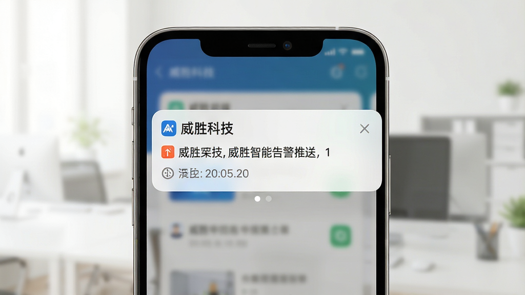 ��ʤ�Ƽ����ܸ澯���ͽ���ͼ������չʾ�ֻ�����֪ͨ��Ƭ����Ƭ��д�С���ʤ�Ƽ�����澯���֣�����Ϊǳɫ�칫�����黯������ͻ��֪ͨ��Ƭ���ֻ��߿򣬷�������죬ϸ�ڰ���ͼ����ʱ��������ʸ��壬����ɾ����޶���Ԫ��